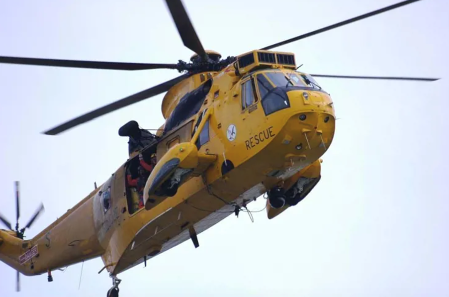 A rescue helicopter mid-flight