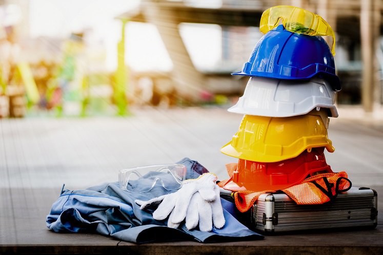 hard hats stacked up