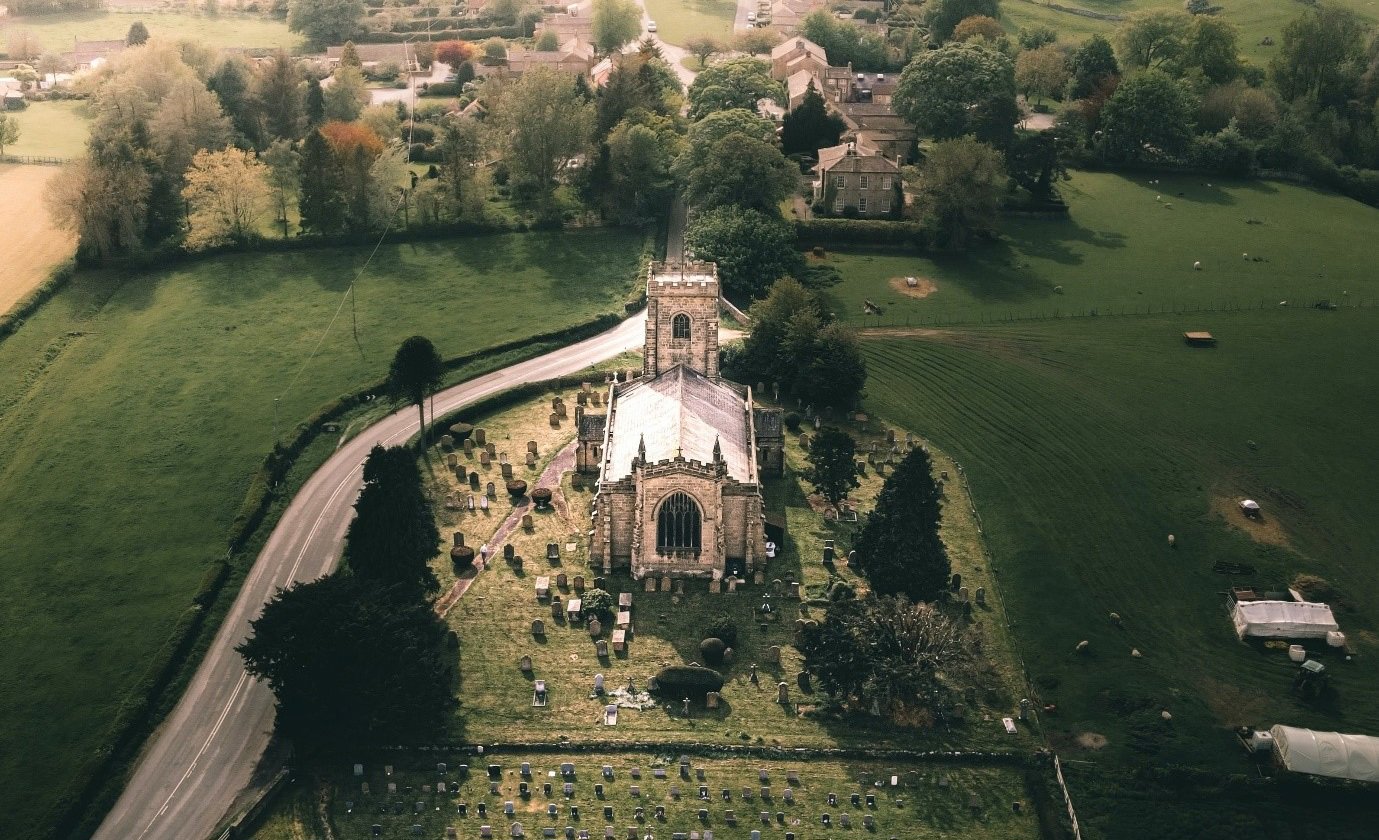 aerial shot of a church
