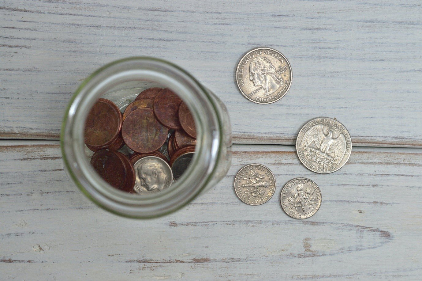a jar filled with coins